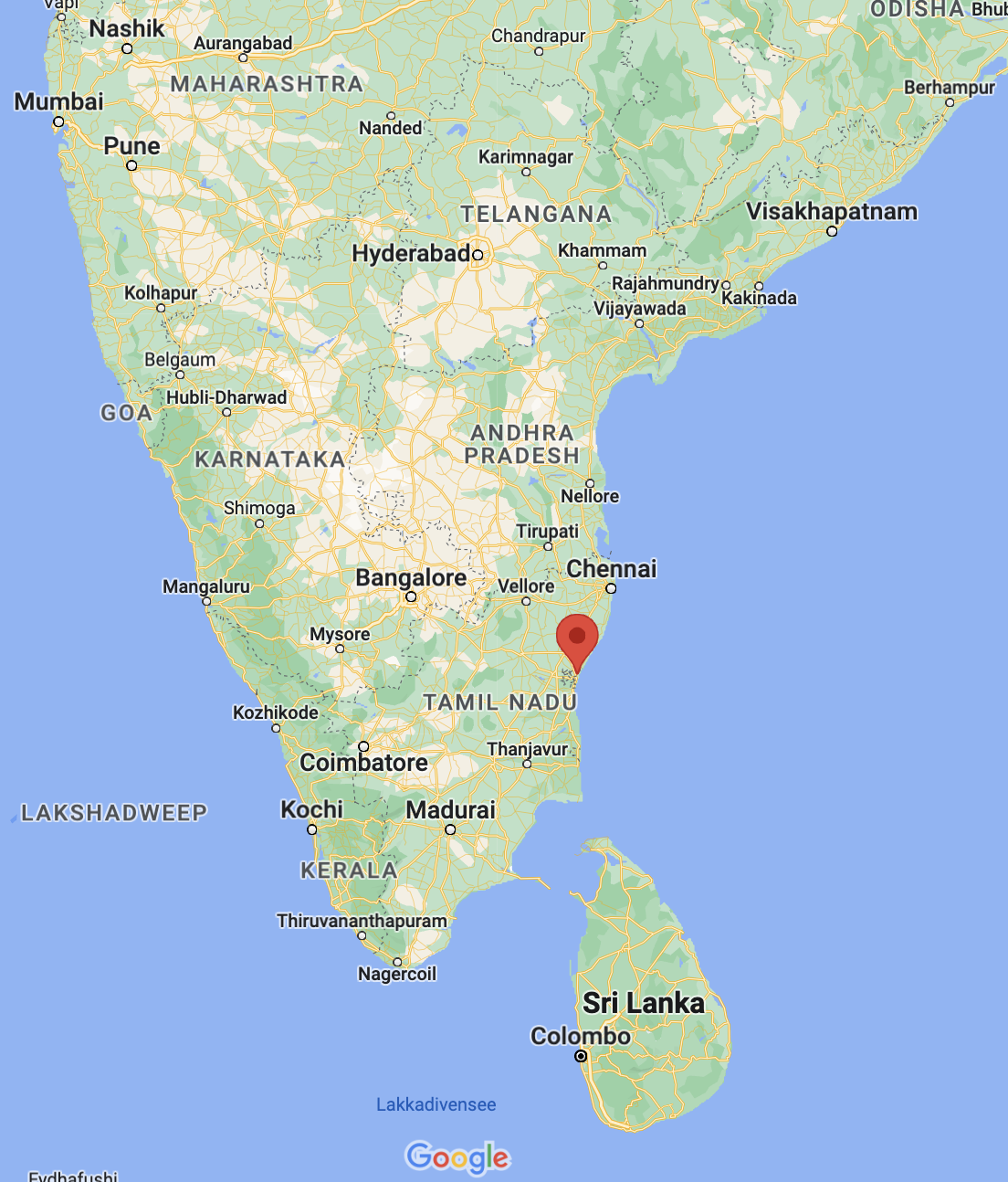 Indienkarte mit Pointer auf Auroville